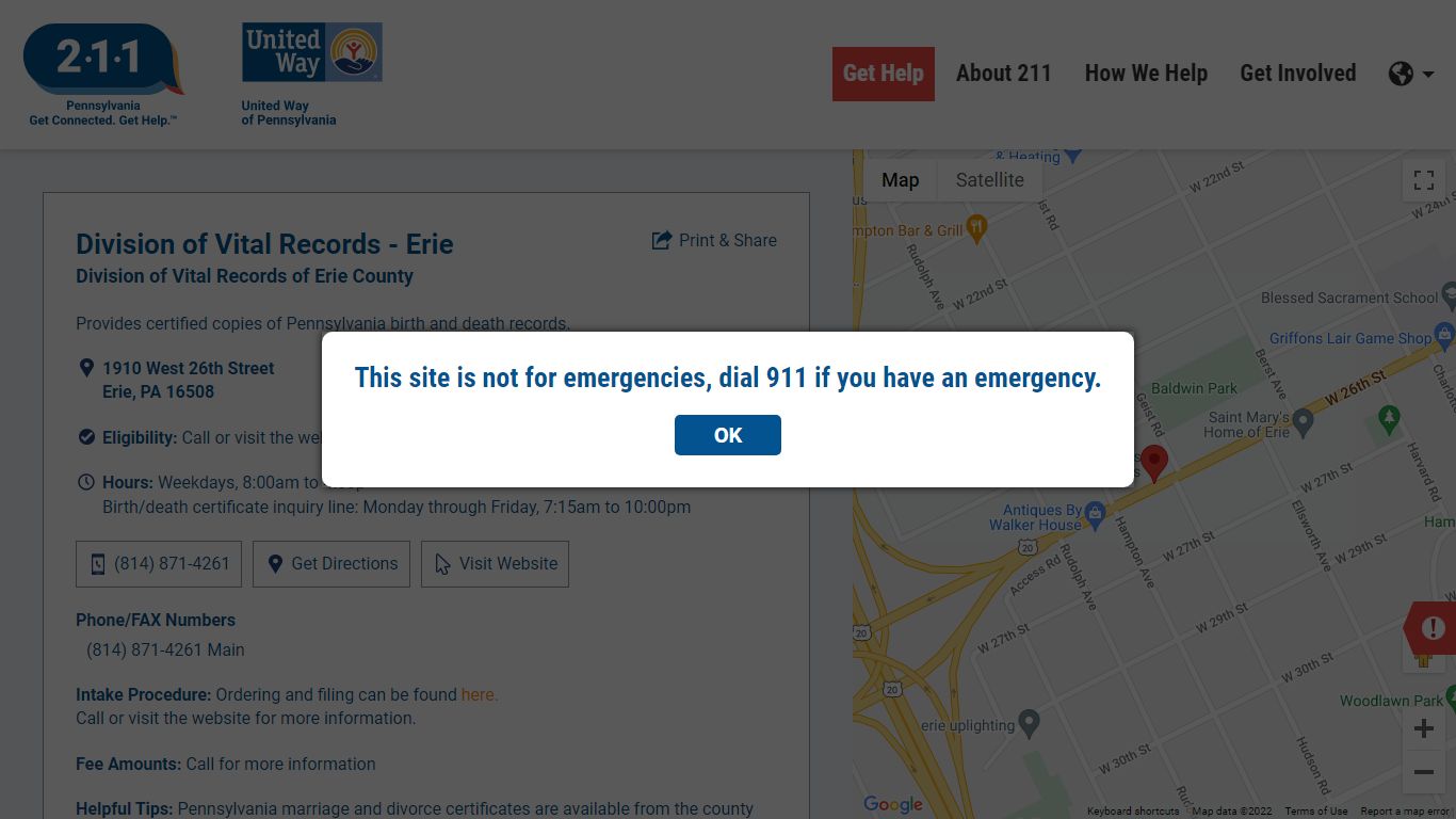 Division of Vital Records - Erie - PA 211